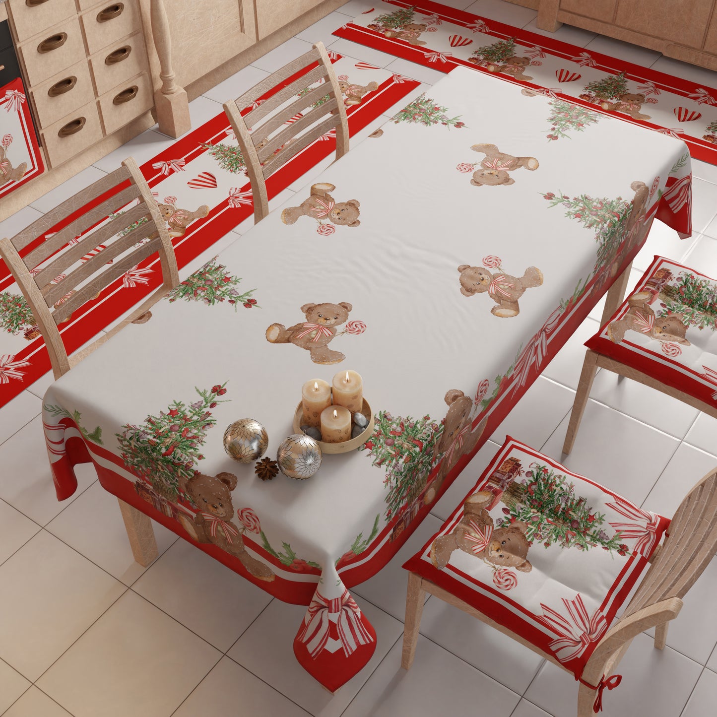 Tapis de cuisine de Noël antidérapant couloir de Noël cuisine lavable Ours rouge