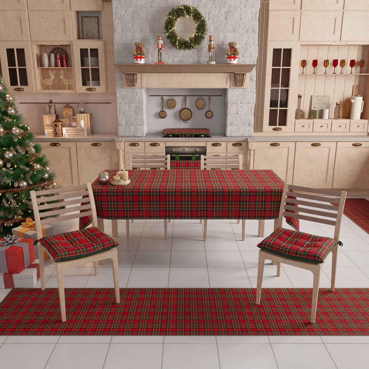 Tovaglia Natalizia, Tovaglia da tavola Antimacchia, Copritavolo da Cucina Tartan, Fantasia Scozzese