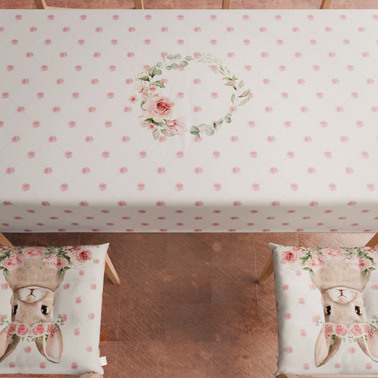 Tovaglia Pasquale da Tavola Antimacchia, Copritavolo Pasqua da Cucina Pink Rabbit