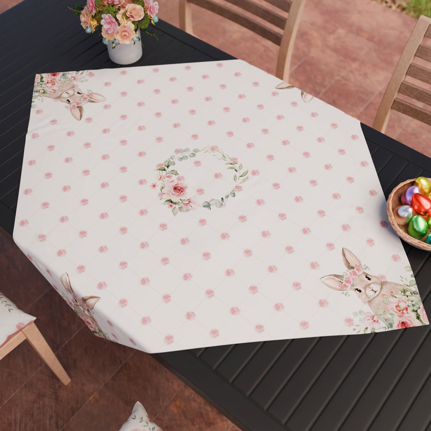 Centre de table Pâques pour cuisine en impression numérique Lapin Rose