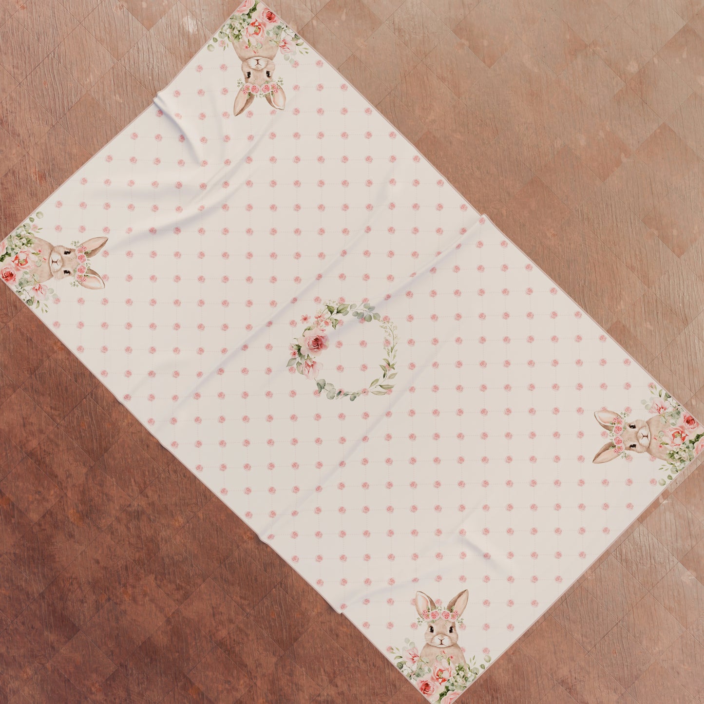 Nappe de Pâques anti-taches, Protège-table de cuisine Pâques Lapin Rose
