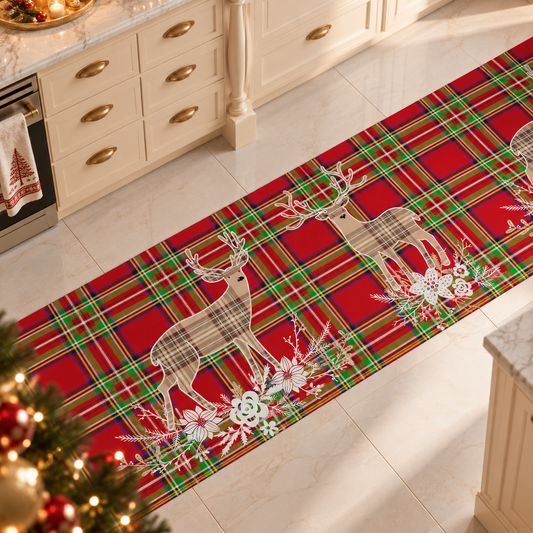 Tappeto Cucina Natalizio Antiscivolo Passatoia Natalizia Cucina lavabile Renna Beige