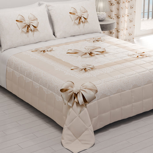 Trapuntino Copriletto Primaverile Autunnale in Stampa Digitale Fiocco Beige