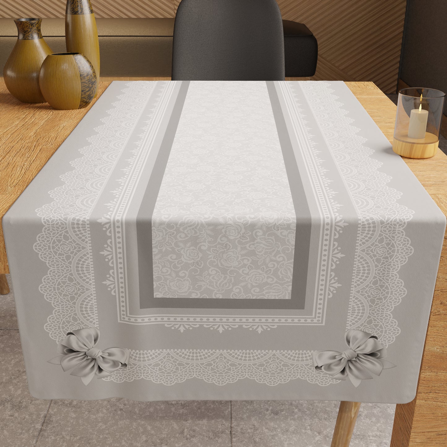 Runner Tavola Antimacchia Fiocco Grigio 40x140 cm Stampa Digitale Made in Italy | PETTI
