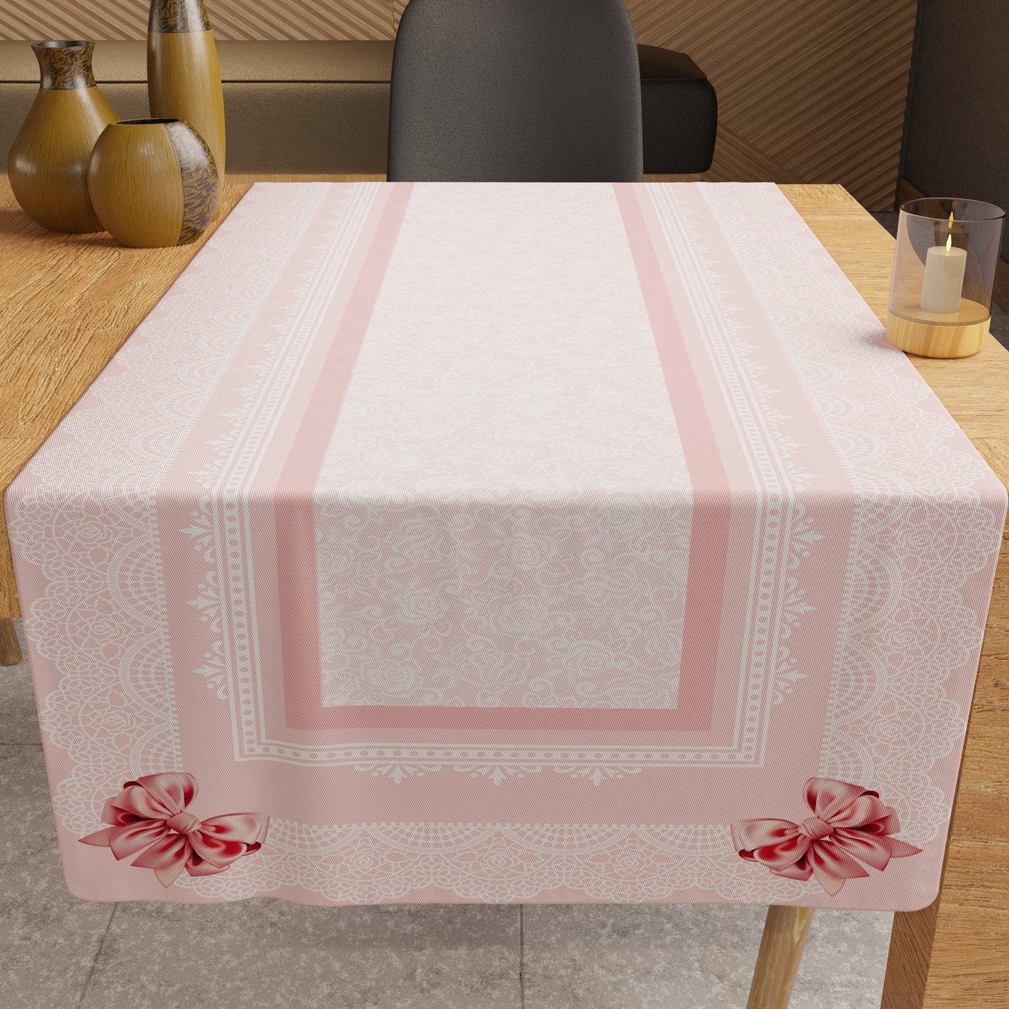 Runner Tavola Antimacchia Fiocco Rosa 40x140 cm Stampa Digitale Made in Italy | PETTI