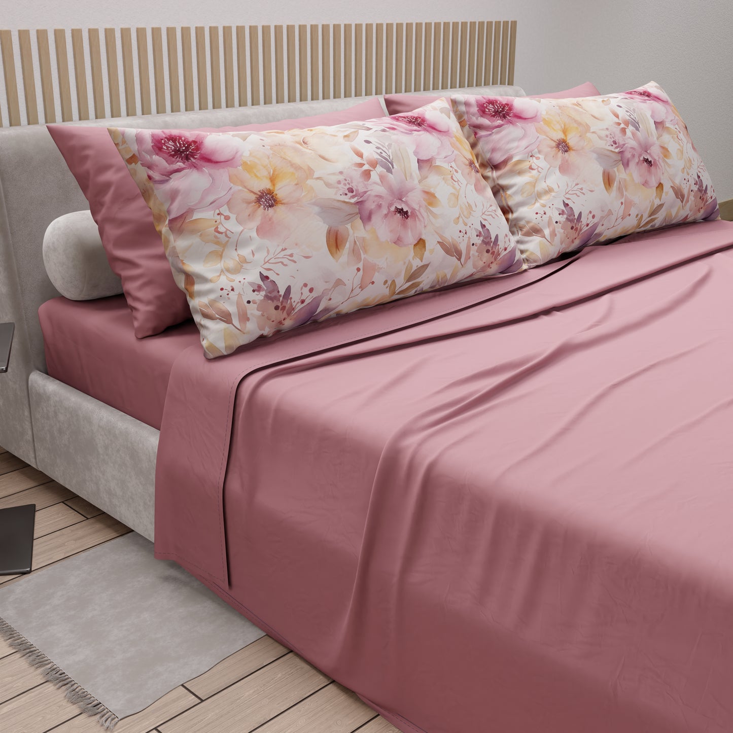 Lenzuola in Cotone, Completo Letto con Federe in Stampa Digitale Floreale F2