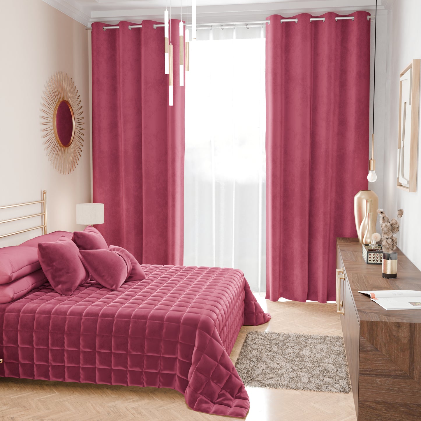 Courtepointe couvre-lit printanière et automnale en velours double face fuchsia