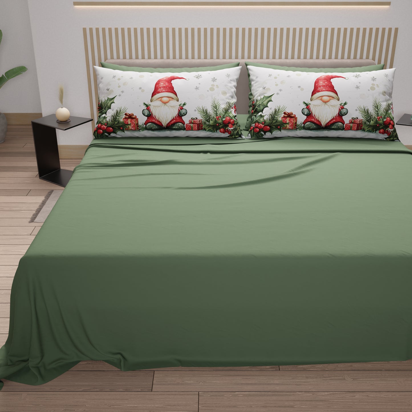 Draps de Noël en coton, parure de lit avec taies d'oreiller en impression numérique Gnome 01