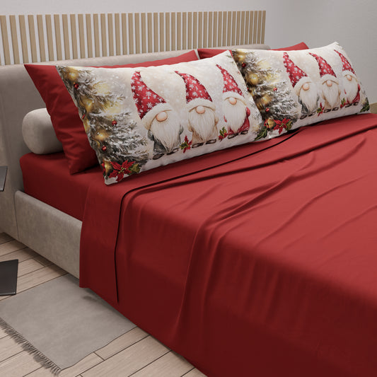 Lenzuola Natalizie in Cotone, Completo Letto con Federe in Stampa Digitale Gnomo 03