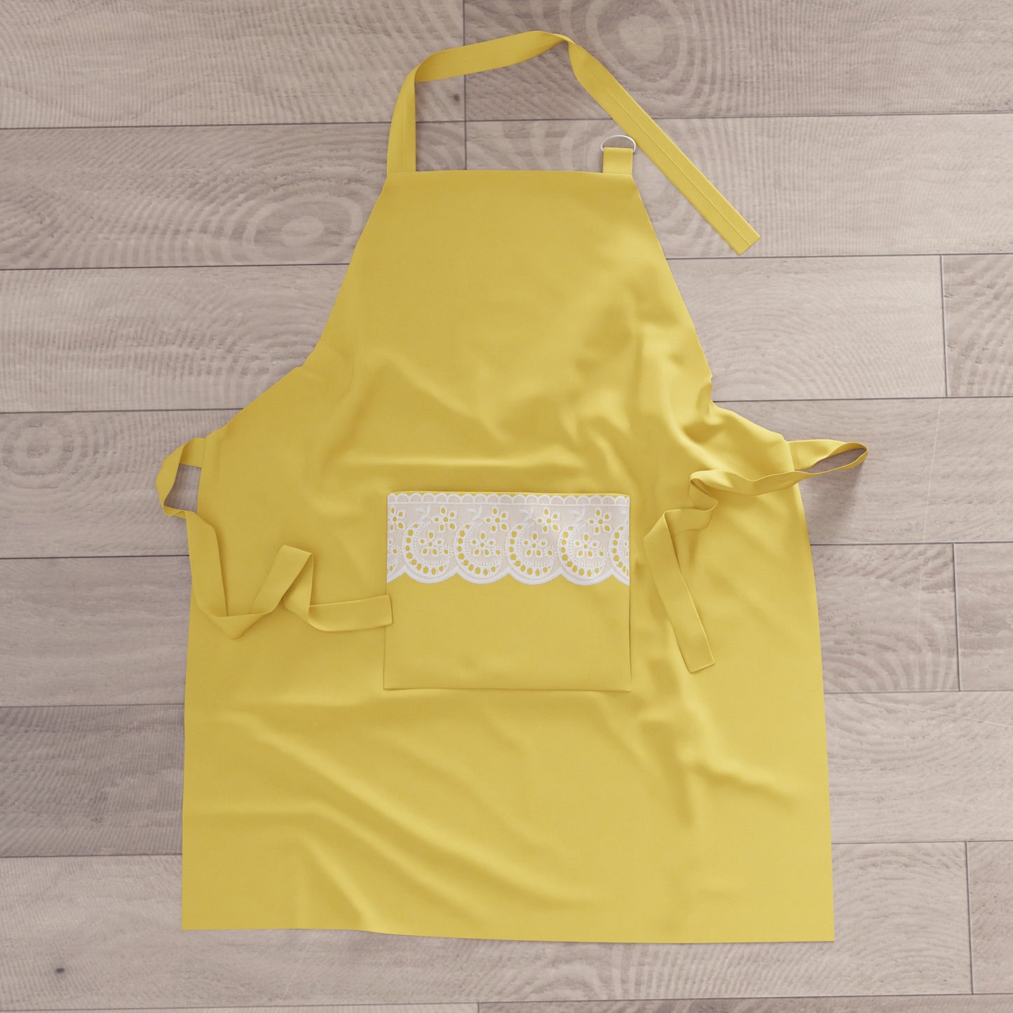 Tablier de Cuisine en Coton avec Dentelle Sangallo Jaune