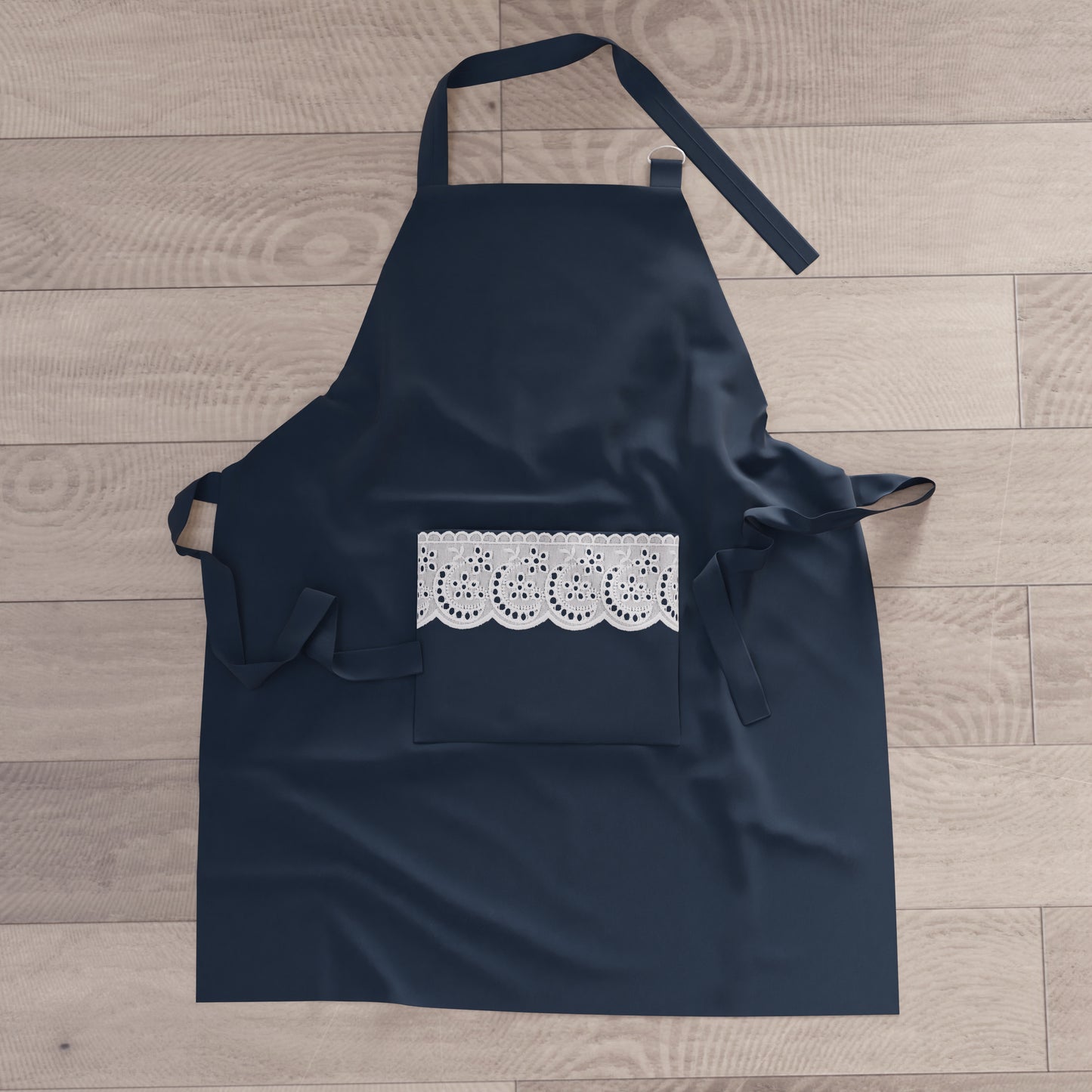 Tablier de Cuisine en Coton avec Dentelle Sangallo Bleu Nuit