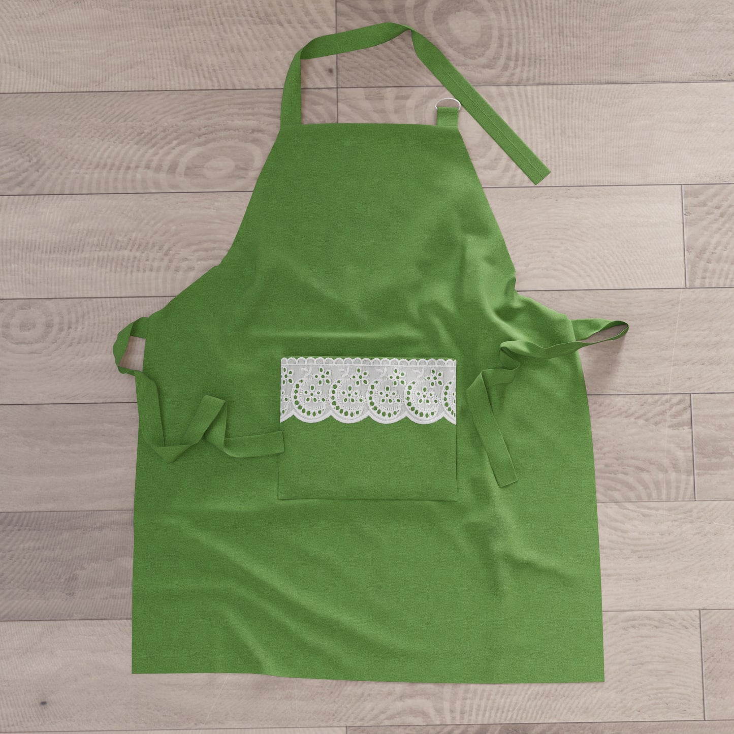 Tablier de Cuisine en Coton avec Dentelle Sangallo Vert