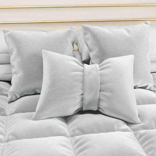 Cuscino Arredo Fiocco in Velluto 40x50 cm, Cuscino divano Grigio Chiaro