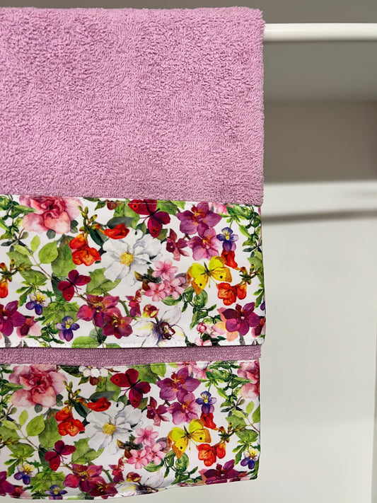 Serviette de bain 1+1 avec bordure en impression numérique Papillons