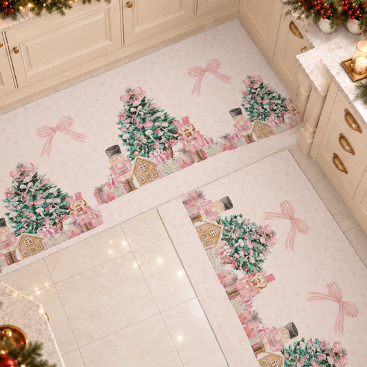 Non-slip Christmas Kitchen Rug, Washable Kitchen Runner, Pink Soldiers