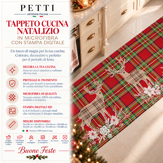 Tappeto Cucina Natalizio Antiscivolo Passatoia Natalizia Cucina lavabile Renna Beige
