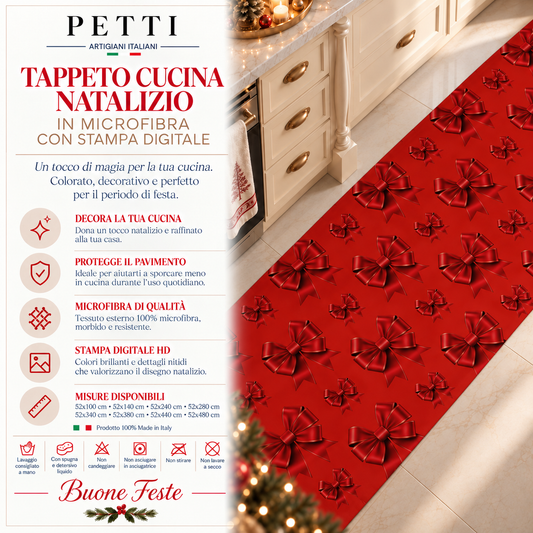 Tappeto Cucina Natalizio Antiscivolo Passatoia Natalizia Cucina lavabile Fiocco Rosso