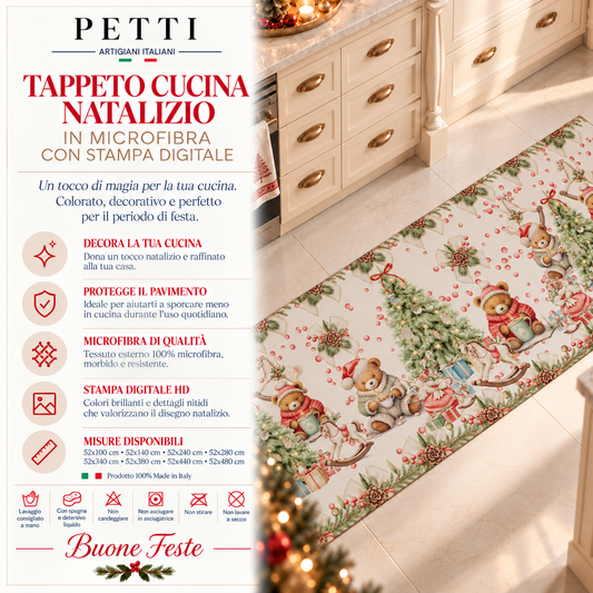 Tappeto Cucina Natalizio Antiscivolo Passatoia Natalizia Cucina lavabile Xmas Bears