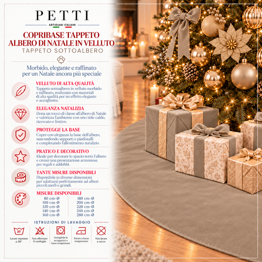 Copribase Tappeto Albero di Natale in Velluto Panna