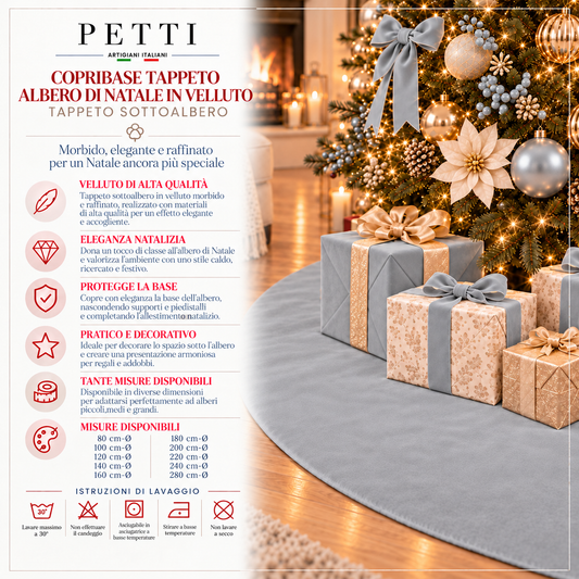 Copribase Tappeto Albero di Natale in Velluto Grigio Chiaro