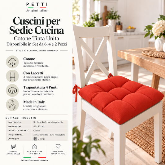 Cuscini per Sedie Cucina, Cuscini Coprisedie 6 Pezzi Rosso