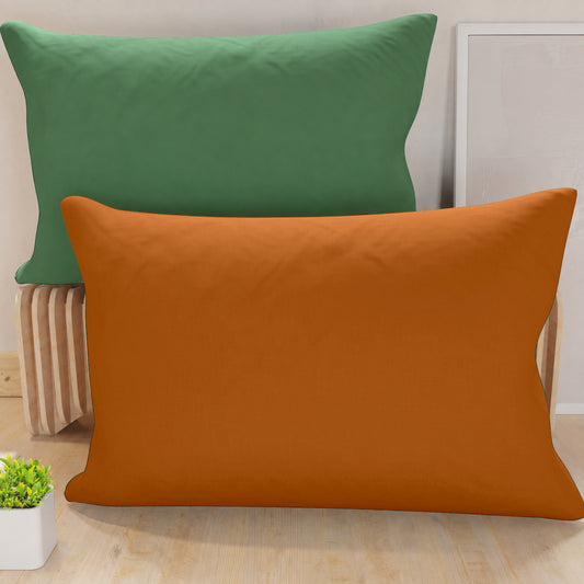 Federe, Coppia Federe, Copricuscini, 100% Microfibra Anallergica Salvia Scuro Terra Cotta