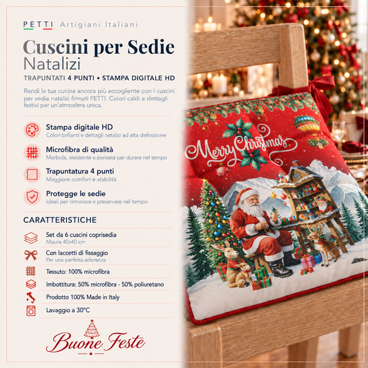 Cuscini per Sedie Natalizi Coprisedia Natalizi 6 Pezzi Santa Village