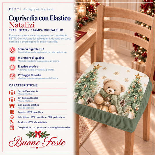 Coprisedia Natalizi con Elastico in Stampa Digitale Teddy Gold