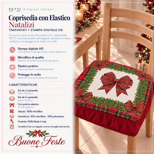 Coprisedia Natalizi con Elastico in Stampa Digitale Fiocco Tartan