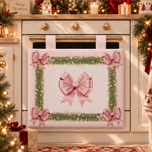 Copriforno Natalizio per Cucina in Stampa Digitale Fiocco Rosa Piume
