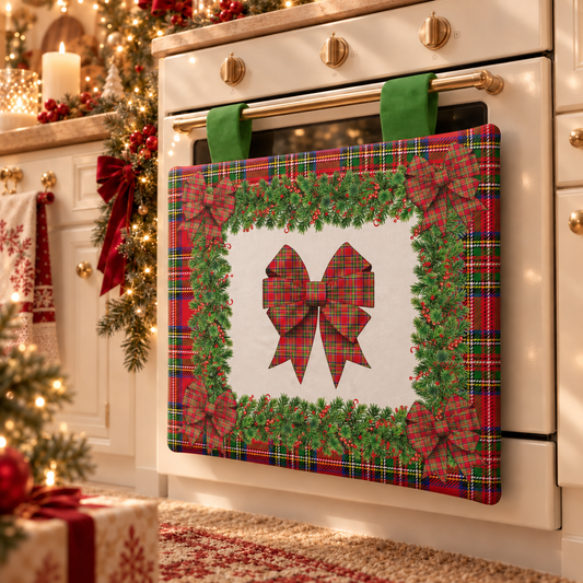 Copriforno Natalizio per Cucina in Stampa Digitale Fiocco Tartan, Fantasia Scozzese