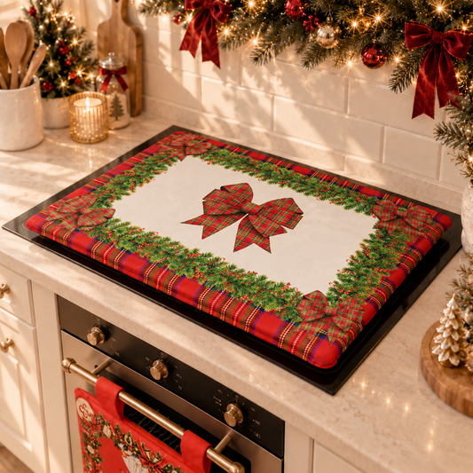 Coprifornello Natalizio Coprifuochi Cucina in Stampa Digitale Fiocco Tartan, Fantasia Scozzese
