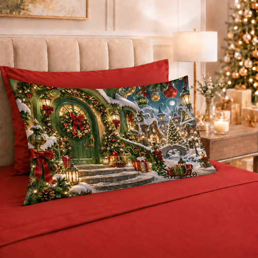 Lenzuola Natalizie in Cotone, Completo Letto con Federe in Stampa Digitale Grinch Rosso