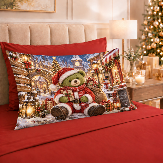 Lenzuola Natalizie in Cotone, Completo Letto con Federe in Stampa Digitale Grinch 02 Rosso