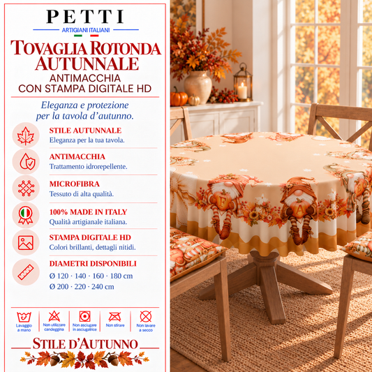 Tovaglia Rotonda Antimacchia Elegante - Ideale per cucina e sala da pranzo Gnomo Fall