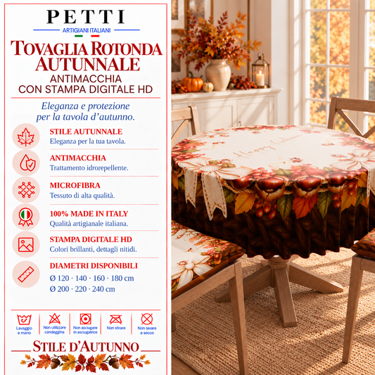 Tovaglia Rotonda Antimacchia Elegante - Ideale per cucina e sala da pranzo Castagne