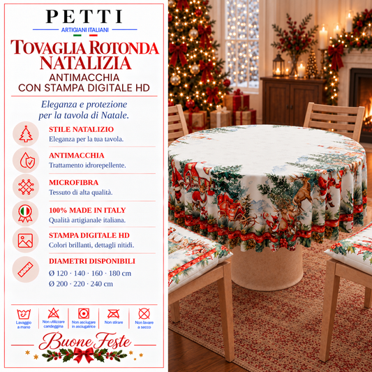 Tovaglia Rotonda in Stampa Digitale Natalizia Xmas Santas Land