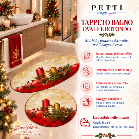 Tappeto Bagno Stampa Digitale Natalizio Forma Ovale Candele