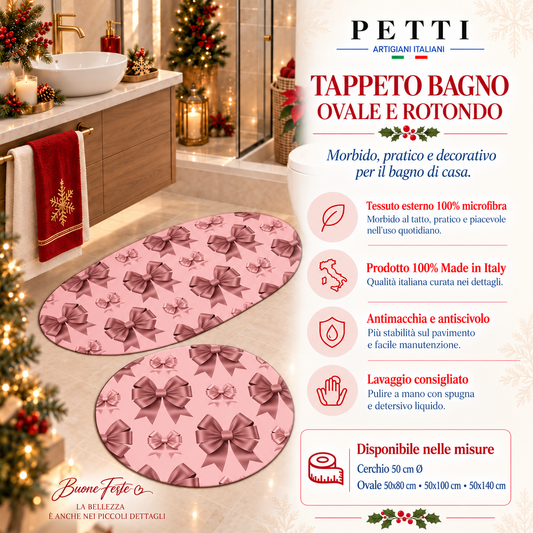 Tappeto Bagno Stampa Digitale Natalizio Forma Ovale Fiocco Rosa Piume