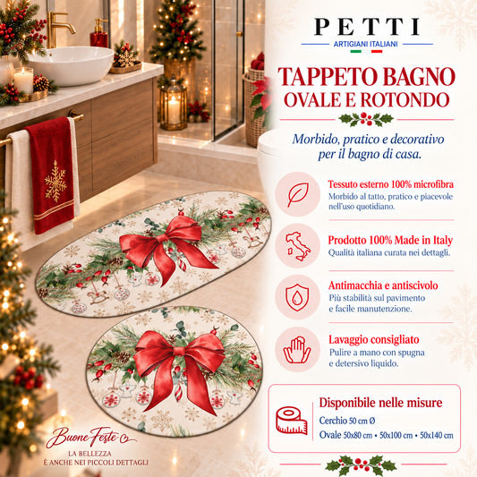Tappeto Bagno Stampa Digitale Natalizio Forma Ovale Ghirlanda Natale
