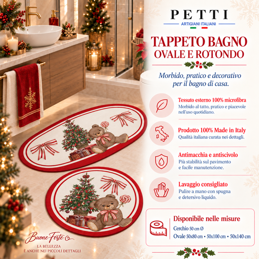 Tappeto Bagno Stampa Digitale Natalizio Forma Ovale Orsetto