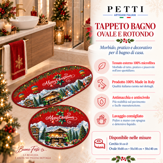 Tappeto Bagno Stampa Digitale Natalizio Forma Ovale Santa Village