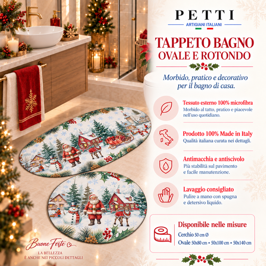 Tappeto Bagno Stampa Digitale Natalizio Forma Ovale Xmas Santa Land