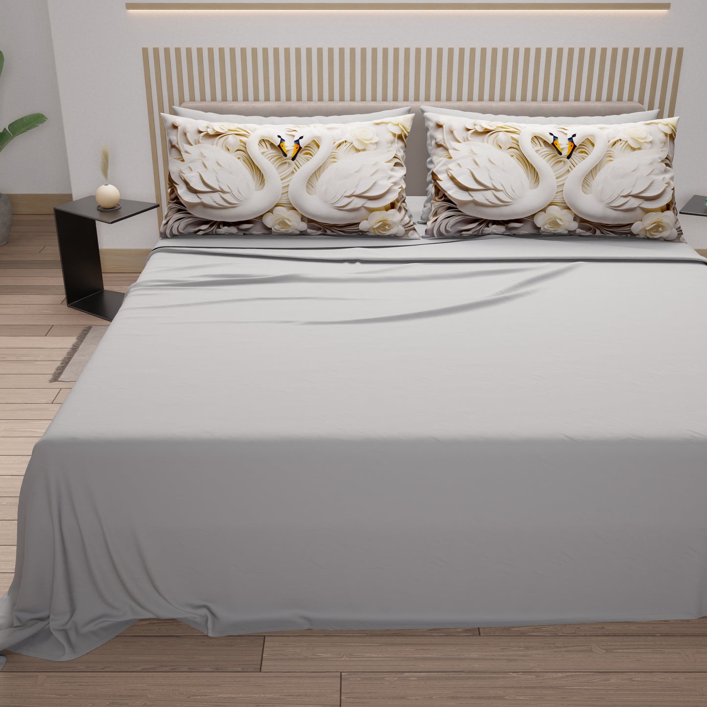Lenzuola in Cotone, Completo Letto con Federe in Stampa Digitale Cigni