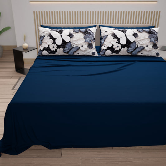 Lenzuola in Cotone, Completo Letto con Federe in Stampa Digitale Mariposa 03 Blu