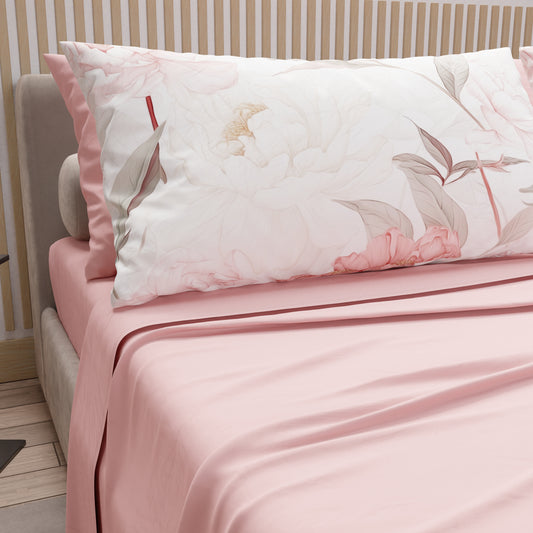 Draps en Coton, Parure de Lit avec Taies d'Oreiller en Impression Numérique Pivoine