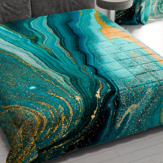 Trapuntino Copriletto Primaverile Autunnale in Stampa Digitale Marble 02 Verde