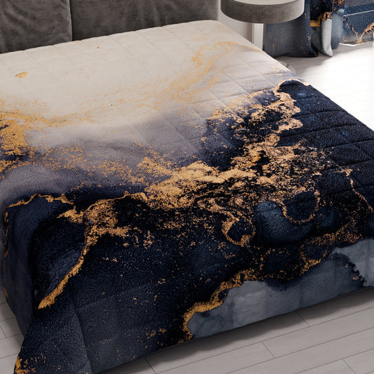 Trapuntino Copriletto Primaverile Autunnale in Stampa Digitale Marble 08 Blu