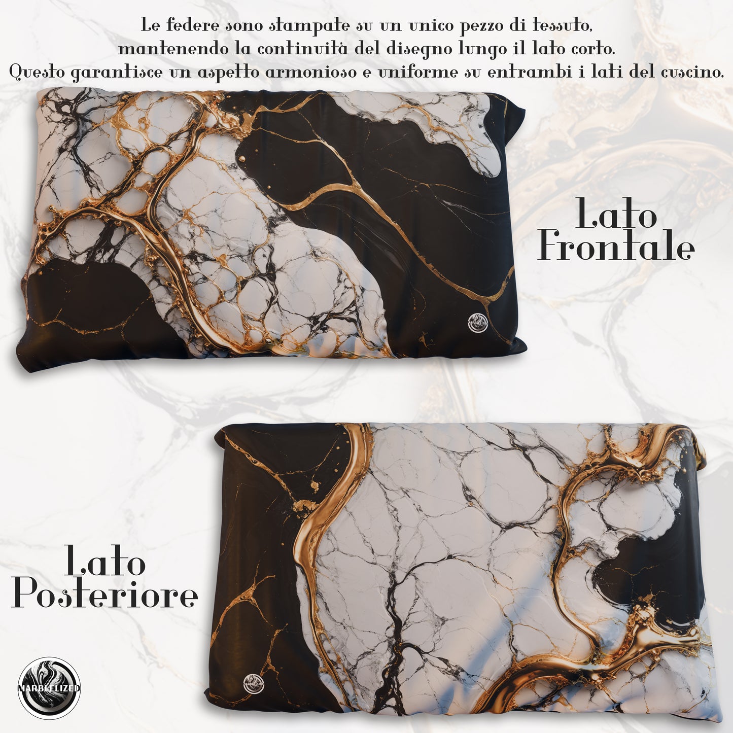 Paire de Taies d'Oreiller Élégantes Effet Marbre Noir Blanc