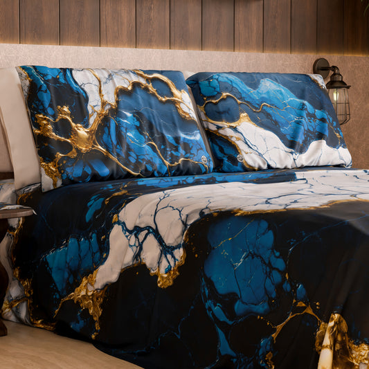 Coppia Federe Cuscino Eleganti Effetto Marmo Blu Notte